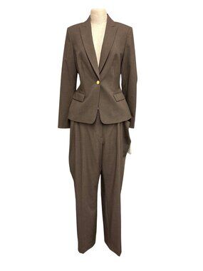Calvin Klein Womens 2-Piece Suit Set Blazer Pants Gray Size 18W Gold Button Acce